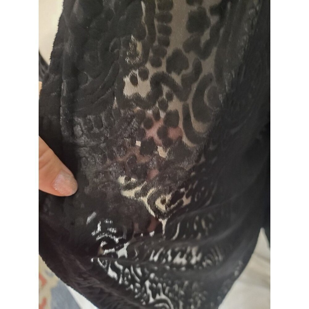 Jara Black Burnout Velvet Floral Cardigan Size 1XL 3/4 Flutter Sleeve Romantic - Picture 2 of 10